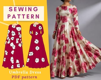 Umbrella flare Dress Sewing Pattern: Traditional South Asian Outfit (PDF Download, XS-XXXXL Sizes)