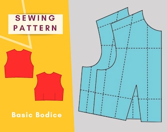 Basic Bodice Sewing Pattern for women | Size XS -Xl | pdf pattern for printing at home  | Instant Download  | Easy Digital PDF