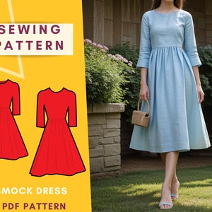 Smock Dress Sewing Pattern for women | Size XXS - 4XL pdf pattern for printing at home | Instant Download | Easy Digital PDF