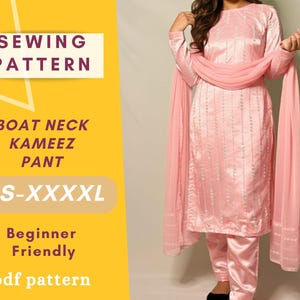 Boat Neck Kameez pant Sewing Pattern  | Size XS-XXXXL | Instant Download | Easy Instructions | Traditional | Women Sewing Pattern