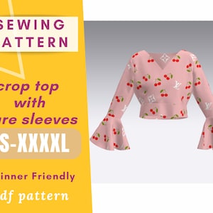 Crop Top Sewing Pattern for women | Size XS,S,M,L,XL - pdf pattern for printing at home  | Instant Download  | Easy Digital PDF