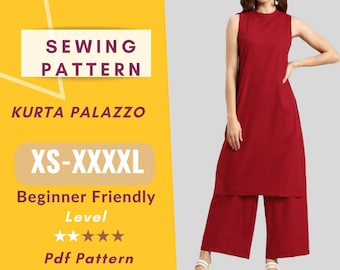 kurta palazzo Sewing Pattern  | Size XS-XXXXL | Instant Download | Easy Instructions | Traditional | Women Sewing Pattern