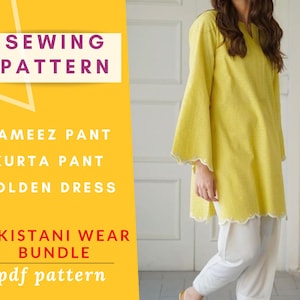 Pakistani Style Sewing Pattern Bundle: Kurta, Kameez, Dress (XS-4XL) (PDF Pattern)
