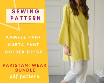 Boat Neck Designs Kurti Patterns For Sewing Pakistani Style Sewing Pattern  Bundle: Kurta, Kameez, Dress (XS-
