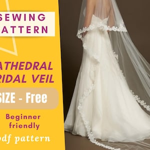 Kathedraal bruidssluier naaipatroon voor vrouwen | pdf-patroon om thuis af te drukken | Direct downloaden | Eenvoudige digitale pdf