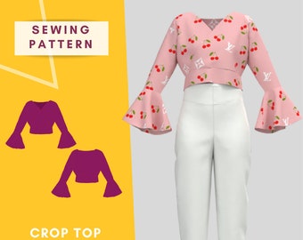 Crop Top Sewing Pattern for women | Size XS,S,M,L,XL - pdf pattern for printing at home  | Instant Download  | Easy Digital PDF