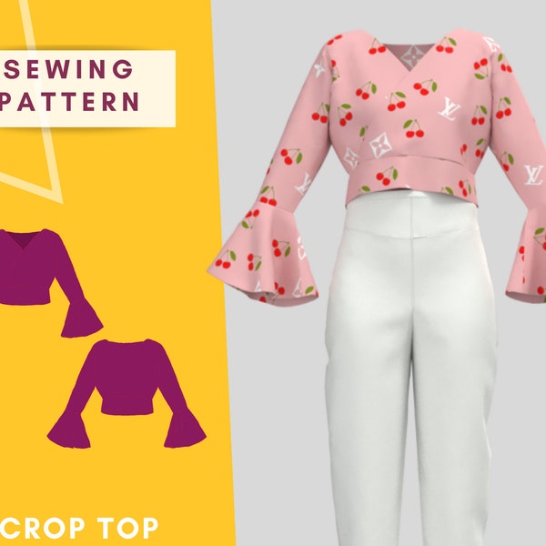 Crop Top Sewing Pattern for women | Size XS,S,M,L,XL - pdf pattern for printing at home  | Instant Download  | Easy Digital PDF