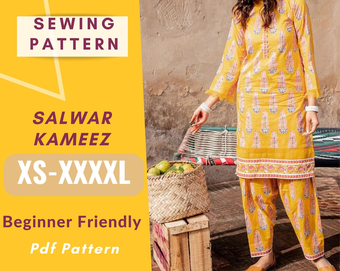 Salwar Kameez Sewing Pattern Size XSXXXXL Instant Download Easy