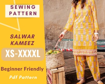 Salwar Kameez Sewing Pattern  | Size XS-XXXXL | Instant Download | Easy Instructions | Traditional | Women Sewing Pattern