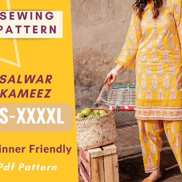 Schnittmuster von Salwar Kameez | Größe XS-XXXXL | Sofortdownload | Einfache Anweisungen | Traditionell | Frauen Schnittmuster