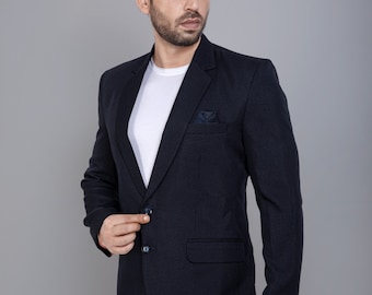 Zwarte herenblazer: handgemaakt modern fit colbert