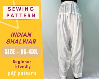 Indian Salwar Sewing Pattern: XS-4XL, Easy Instructions (PDF Pattern)