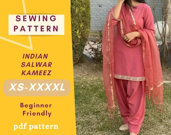 Indian Salwar Kameez Sewing Pattern |Traditional South Asian Outfit| PDF Instant Download| XS-XXXXL Sizes