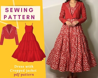 Dress with cropped jacket Sewing Pattern | Women Dress Sewing Pattern | Sizes xxs-3xl available| Instant download| Pdf pattern
