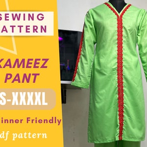 Kameez Pant Sewing Pattern: Traditional Ethnic Wear (XS-XXXXL) (PDF Pattern)