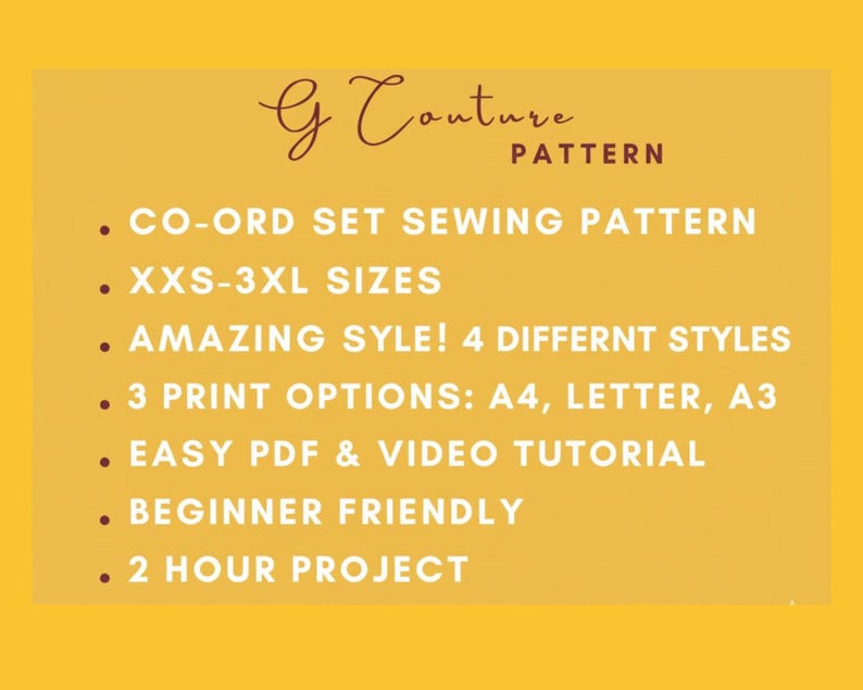 Co-ord Set Pdf Women Sewing Pattern | Size XXS-3XL | Instant Download ...