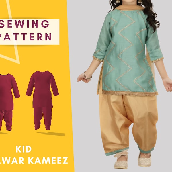 kids salwar kameez Sewing Pattern, Girls pattern, Teen patterns, Baby girl sewing pattern, Toddler dress, Tween pattern, Linen dress