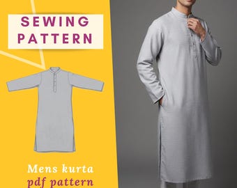 Men kurta Sewing Pattern: Traditional South Asian Outfit (PDF Download, XS-2XL Sizes)