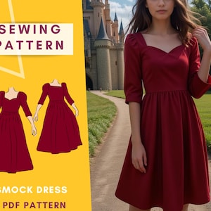 Smock Dress Sewing Pattern for women |  Size XXS - 2XL pdf pattern for printing at home | Instant Download | Easy Digital PDF