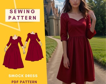 Smock Dress Sewing Pattern for women |  Size XXS - 2XL pdf pattern for printing at home | Instant Download | Easy Digital PDF