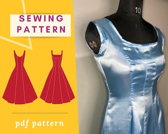 Womens Sewing Pattern | Midi fitted paneled dress square neck | Instant download | XS-4XL
