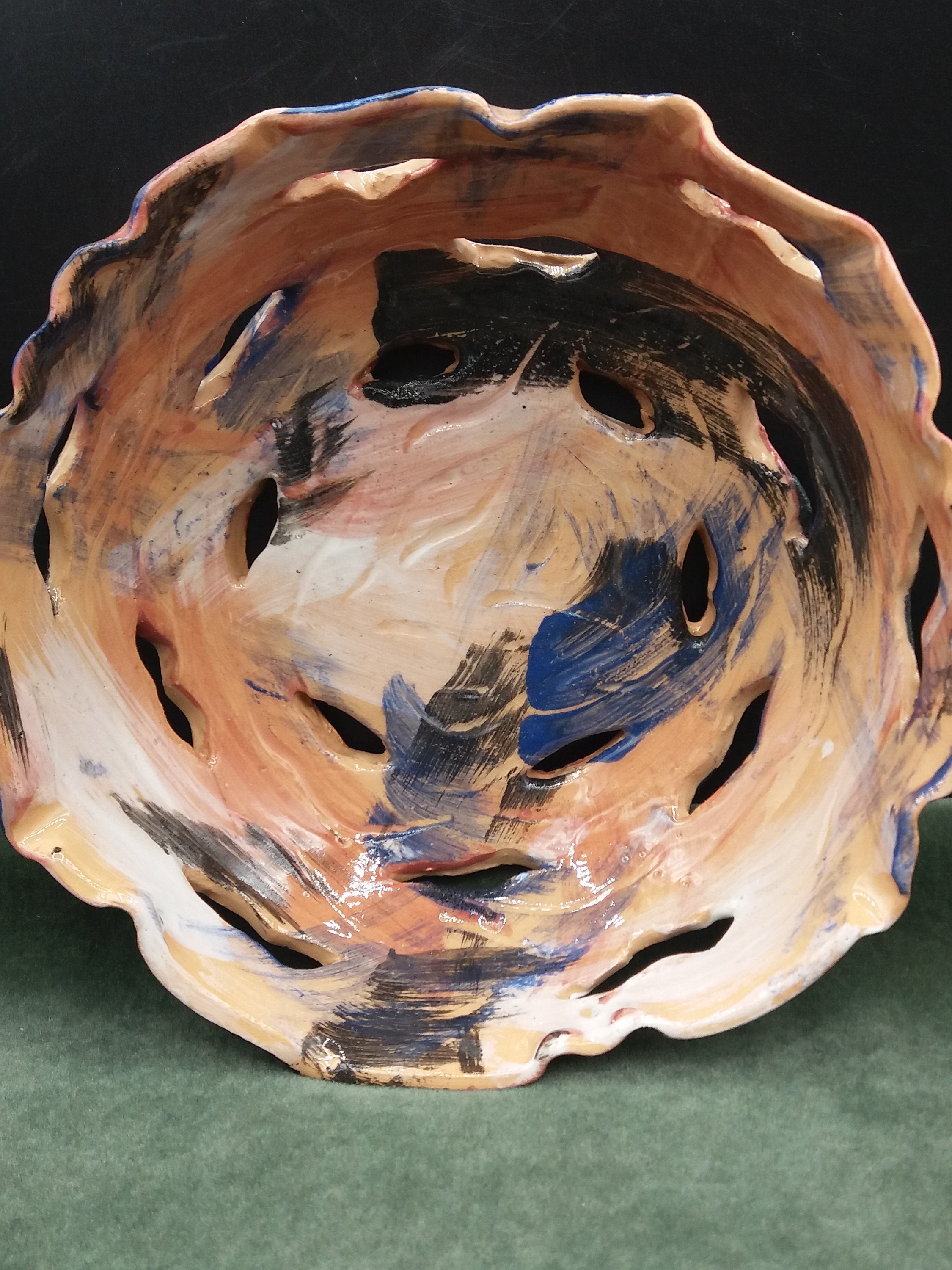 Ceramic bowl with holes. in engobes and transparent glaze. Etsy