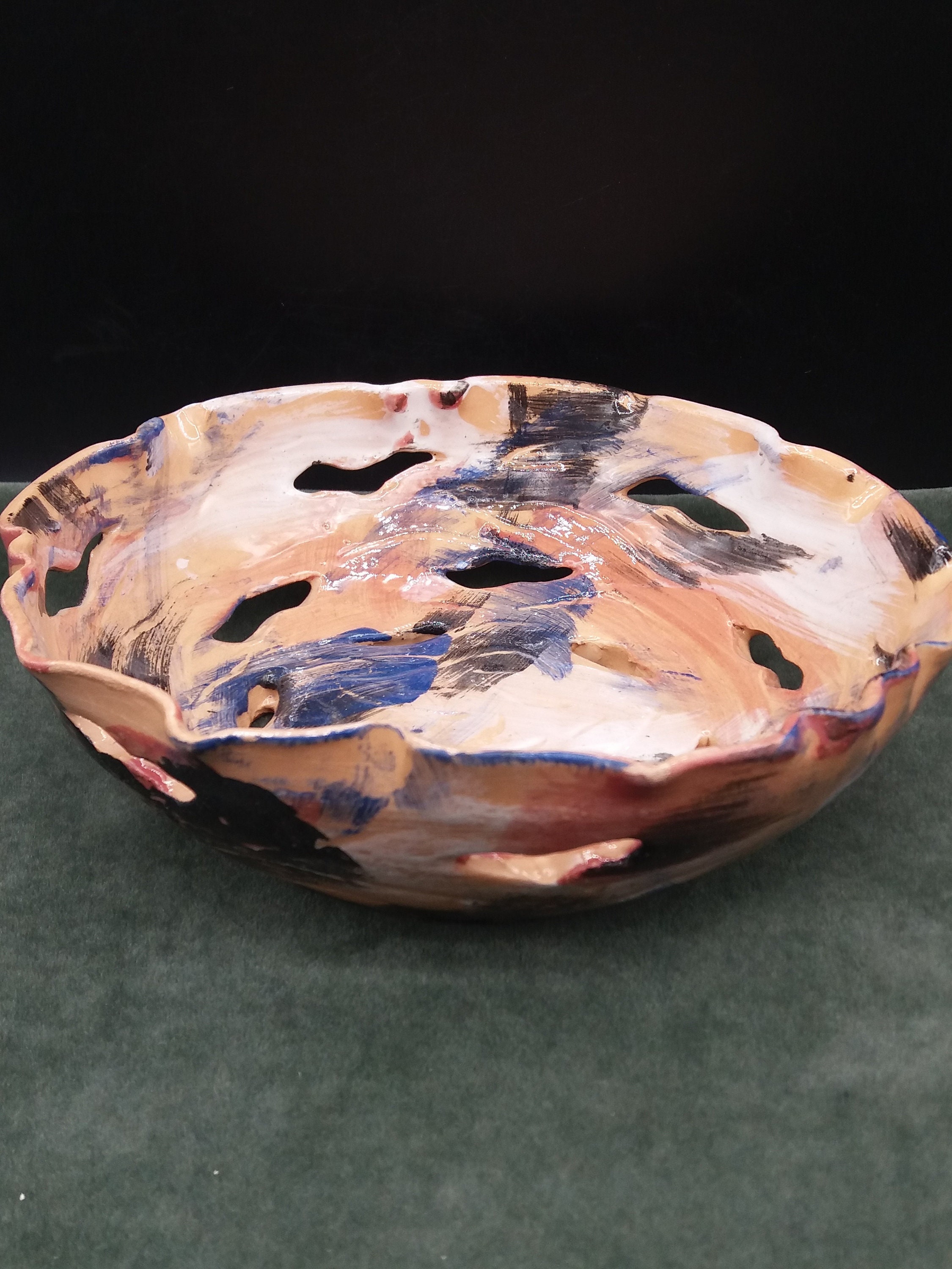 Ceramic bowl with holes. in engobes and transparent glaze. Etsy