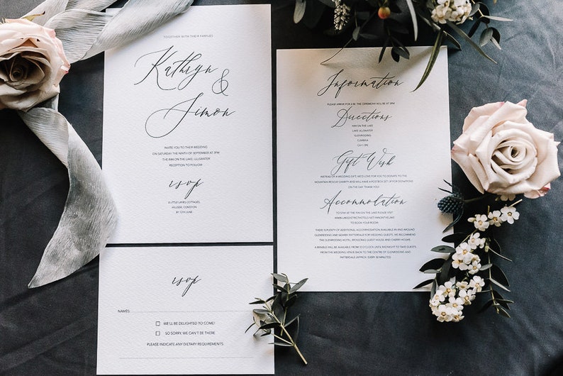 Super Minimal Elegant Calligraphy Font Wedding Invitation With Etsy