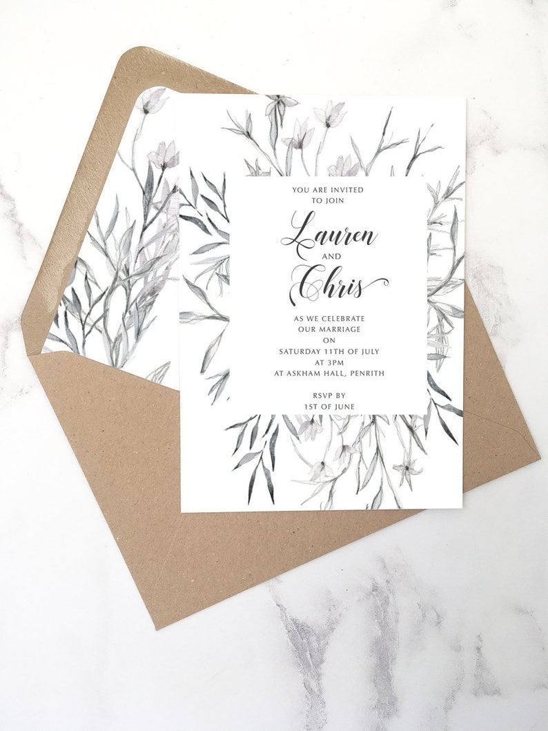 Fine Art Floral Design Cheap Wedding Invitation With White Or Etsy