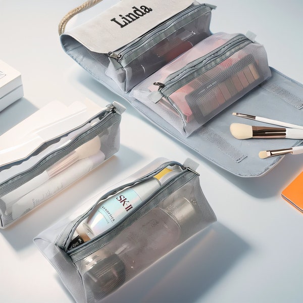 Handgemachter faltbarer Make Up Organizer mit freier Personalisierung - Hängende Kulturtasche für Frauen Reisetasche - Individuelle Make Up Tasche - Aufbewahrungstasche