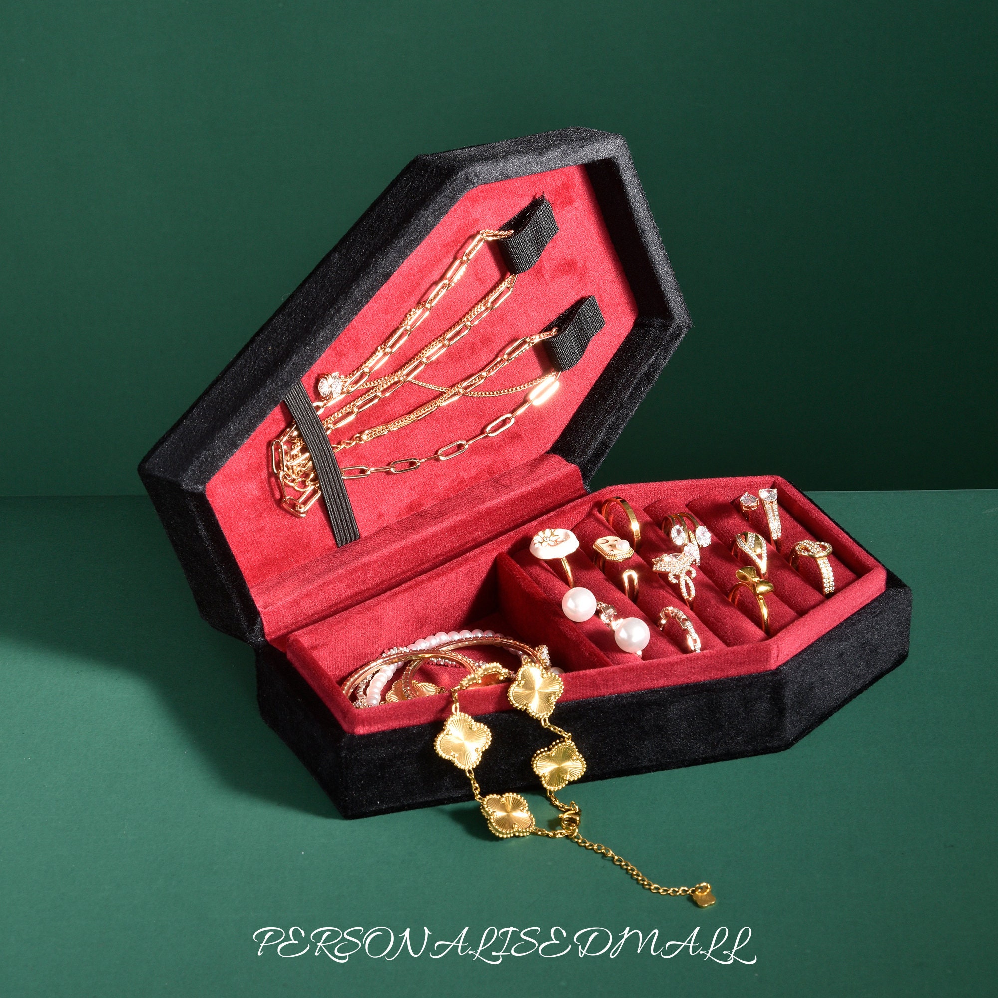 Handmade Personalized Coffin Jewelry Box- Gothic Bridesmaid Gifts Jewelry Box-Custom Halloween Jewelry Organizer Goth Gifts-Christmas Gifts
