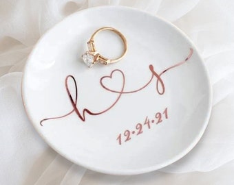 Handmade Personalized Engagement Ring Dish - Wedding Ring Dish Gift For Her - Bridesmaid Proposal Gift - Engagement Gifts - Ring Holder Dish