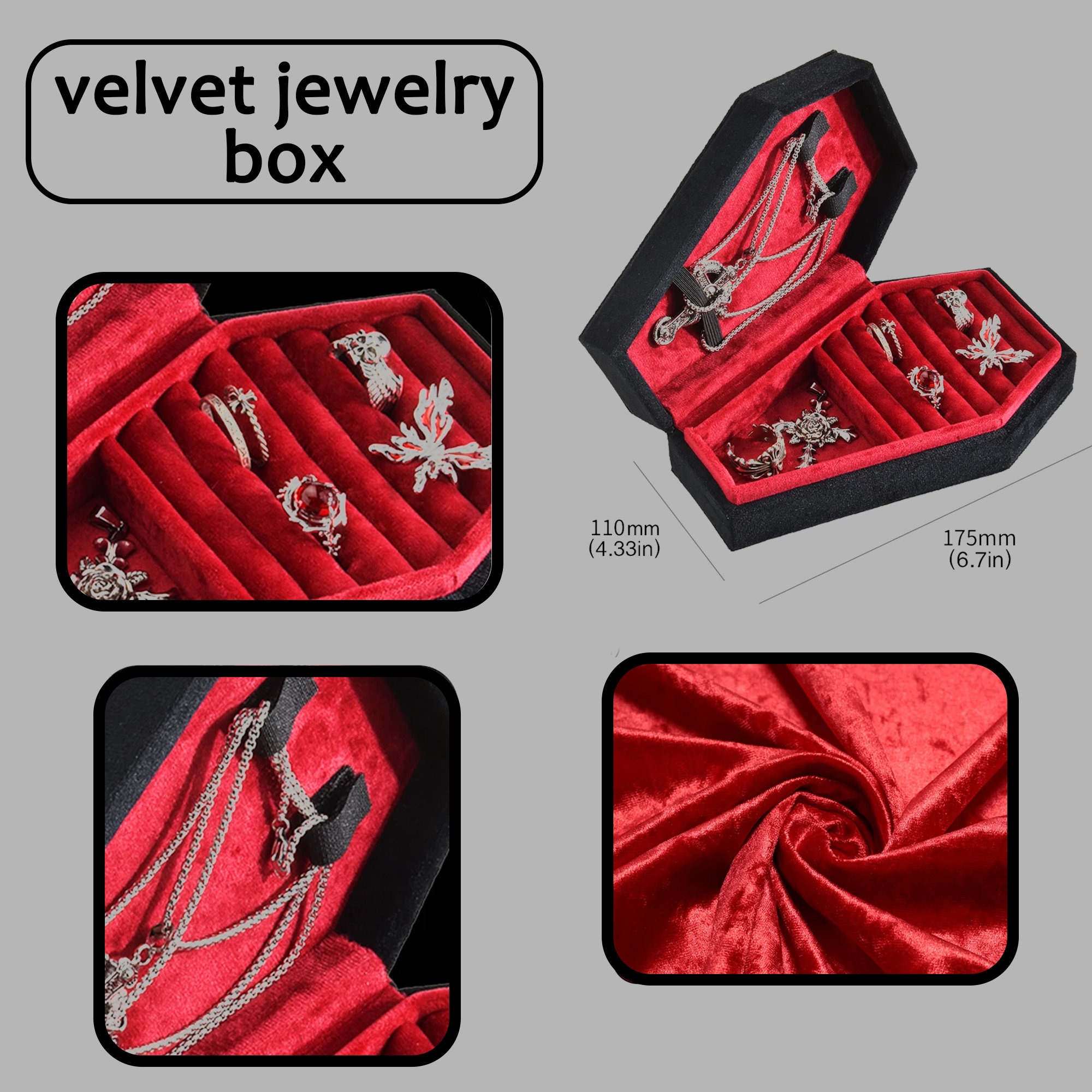 Handmade Personalized Coffin Jewelry Box- Gothic Bridesmaid Gifts Jewelry Box-Custom Halloween Jewelry Organizer Goth Gifts-Christmas Gifts