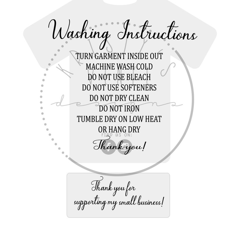 Download T-Shirt Washing Instructions Care Card SVG PNG Digital | Etsy