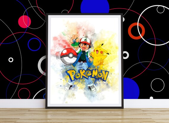 Pokemon Watercolor Ash Ketchum Pokemon Print Pokemon Wall Decor Pokemon Pikachu Pokemon Art Ash Pokemon Pokemon Party Set Pokemon Go