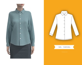 Female Button Up Shirt for woman - PDF Sewing Pattern - XS - XXXLL