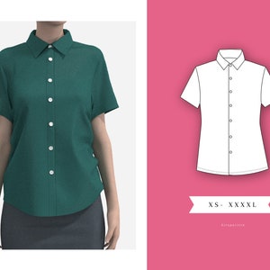Female Button Up Shirt Short Sleeve - PDF Sewing Pattern - XS - XXXXL