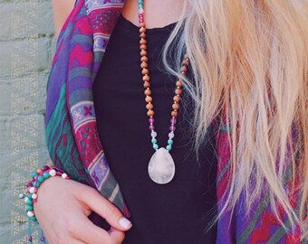 Mala Beads Heart Chakra Mala by Tiny Devotions - Handmade Rose Quartz, Turquoise + Agate meditation prayer beads crystal healing