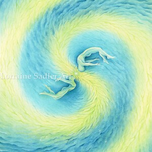 Yin and Yang Spiritual Art Print. Lovers, twin flames, Visionary art, fantasy painting. Blue & green Art print, ocean colors.
