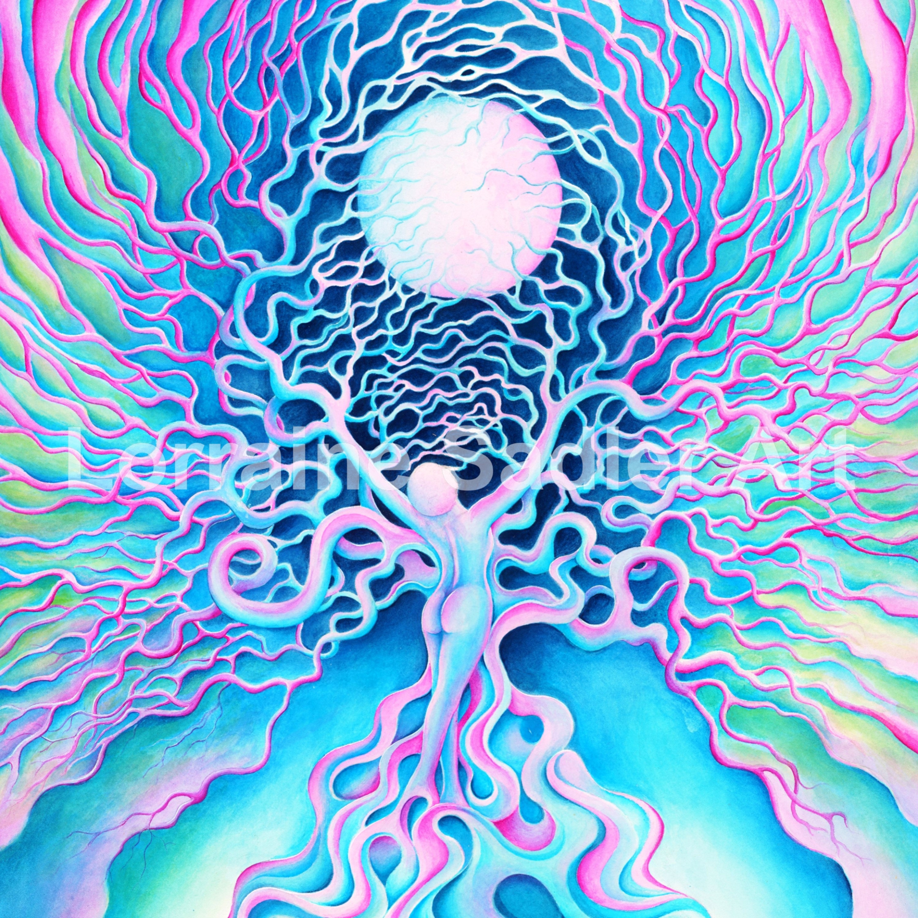 Cosmic Connection-kunstkaart: heidense maan, levensboom - Etsy België, image size:2999x3000