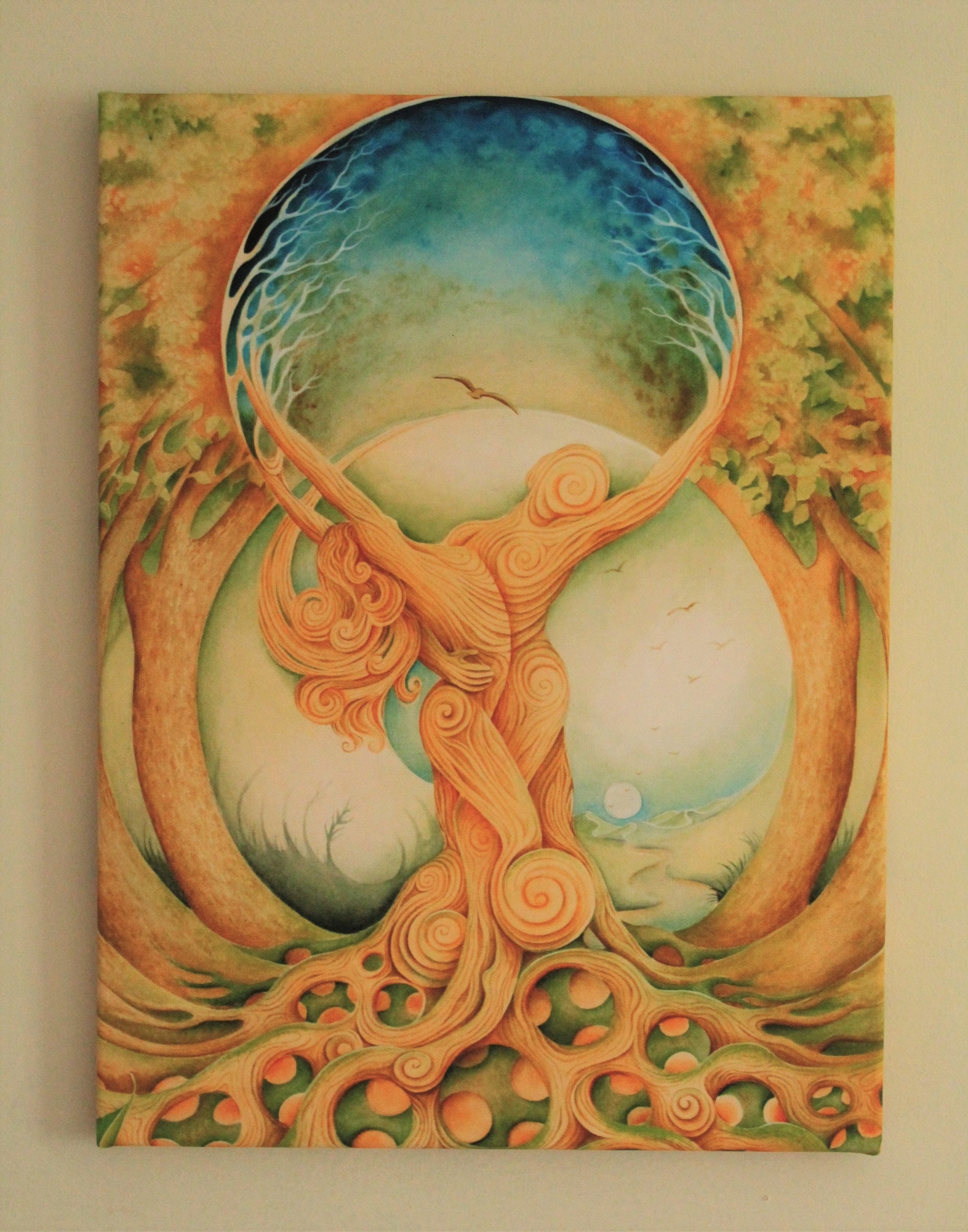 Lovers Art Print. Twin Flames, Soul Mates, Tree of Life Spiritual Artwork  'entwined'. Fantasy & Visionary Painting, Giclee Print. 