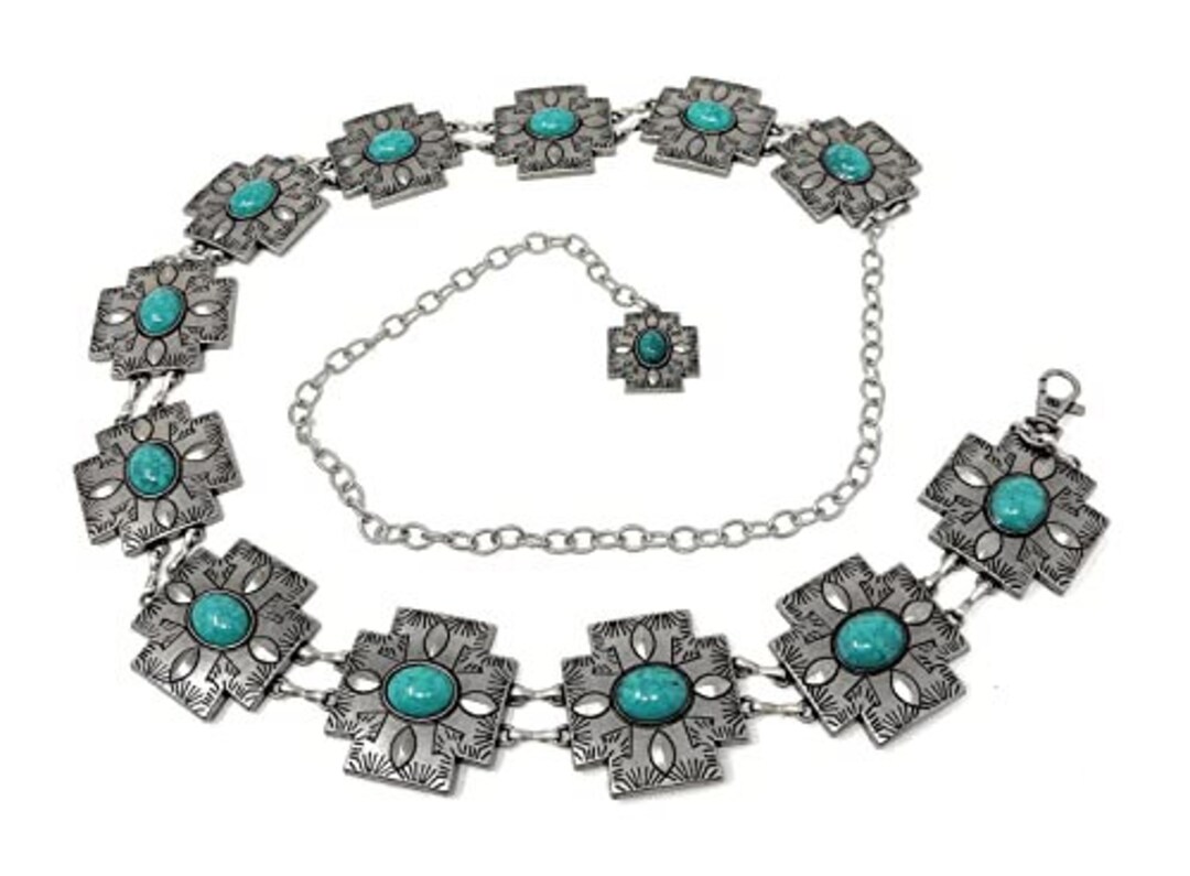 Western Women's Circle Agate Stone Concho Chain Belt in 2 Colors Etsy