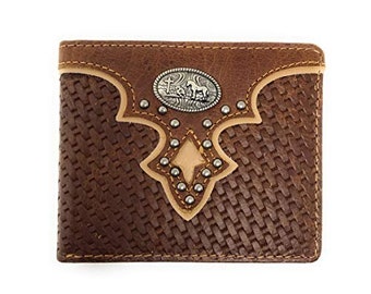 Genuine leather floral tooled praying cowboy concho mens short bifold wallet in 3 colors