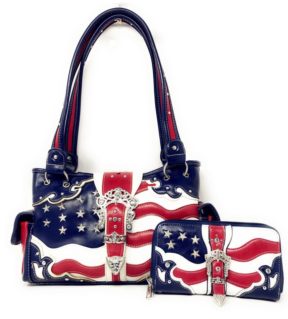 American Flag Stars and Stripes Western Country Purse Single Shoulder Bags  Women Blocking Wristlet Wallet (Red Navy White): Handbags