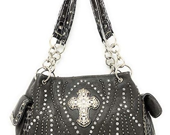 Texas west rhinestone cross embroidered western handbag purse in 4 colors