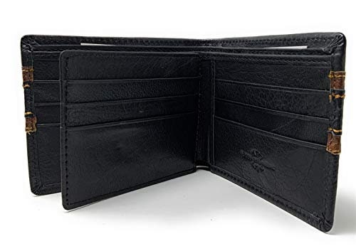 Western Genuine Leather Men's RFID Bifold Wallet With Metal Concho - Black Praying Cowboy Design, Multi-Emblem, Short Wallet - View #3