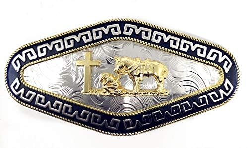 Praying Cowboy Cross Religious Faith Large Huge Rodeo Western Gold Tone  Belt Buckle