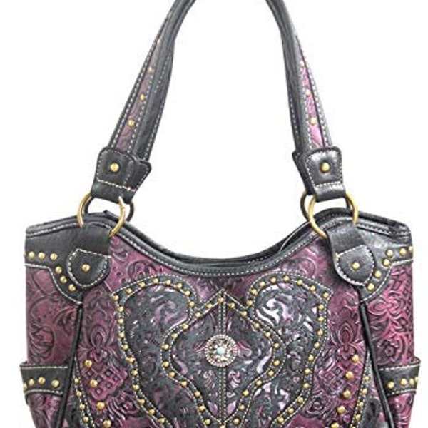 Western floral laser cut concho floral damask pattern medallion concealed carry shoulder handbag in 6 colors