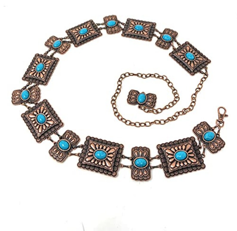 Western Women's Agate Stone Concho Chain Belt in 7 Color Etsy