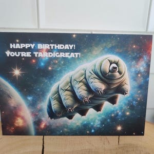 Wenskaart, verjaardag, vouwkaart, envelop, beerdier, dier, beerdier, ruimte, astronomie, biologie, gefeliciteerd, nerd